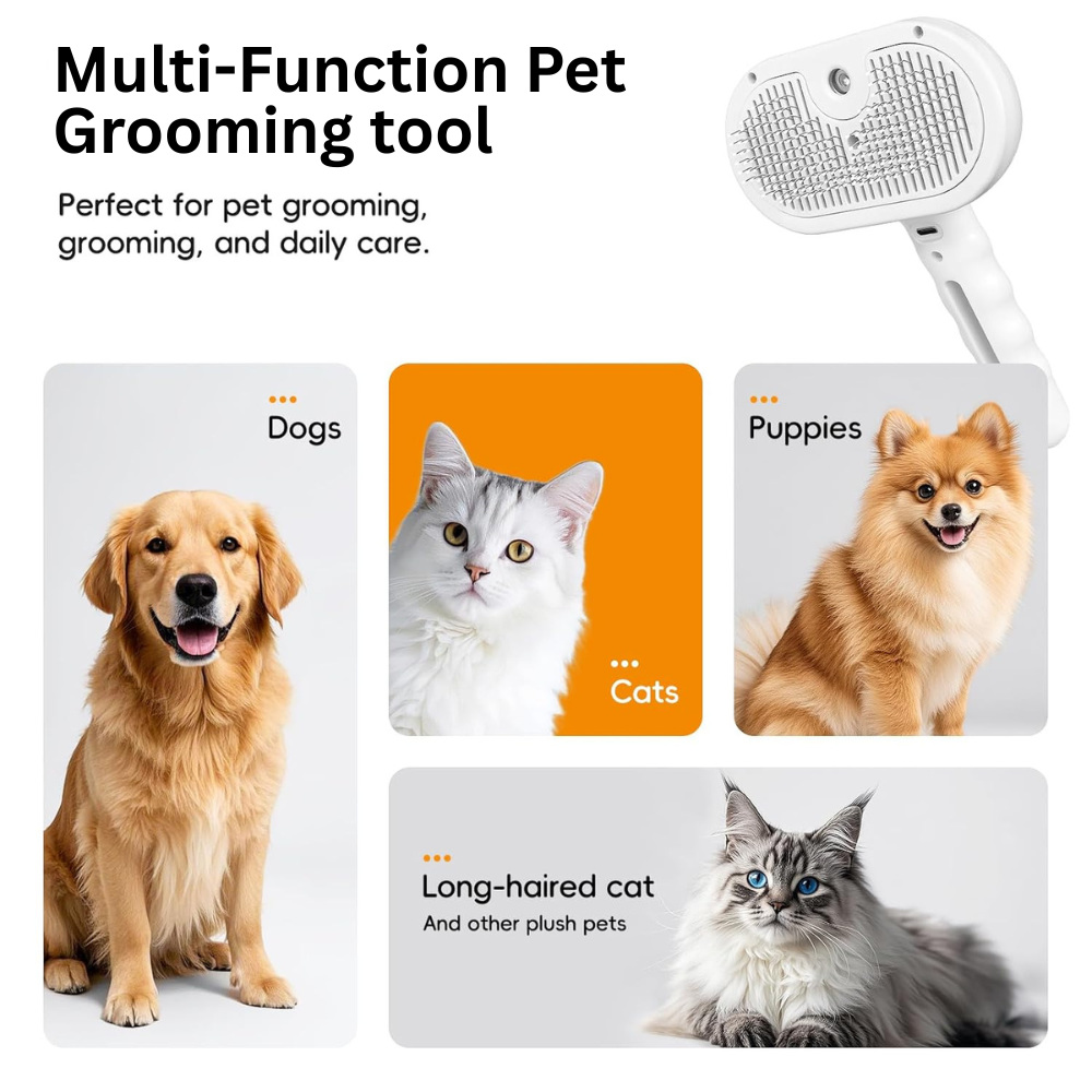 Snufflé™ Pet Hair Grooming Brush with Mist Spray – Spray. Swipe. Done.