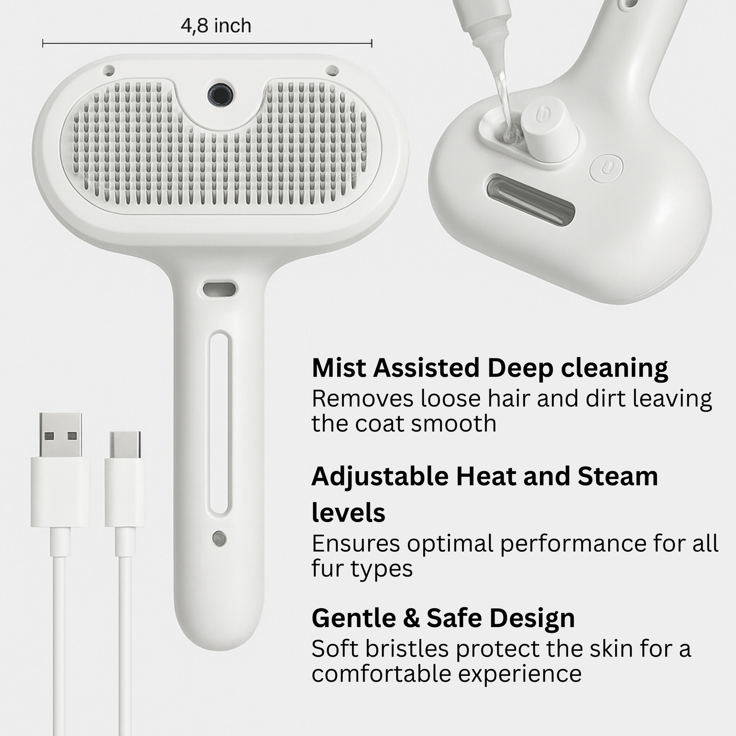 Snufflé™ Pet Hair Grooming Brush with Mist Spray – Spray. Swipe. Done.